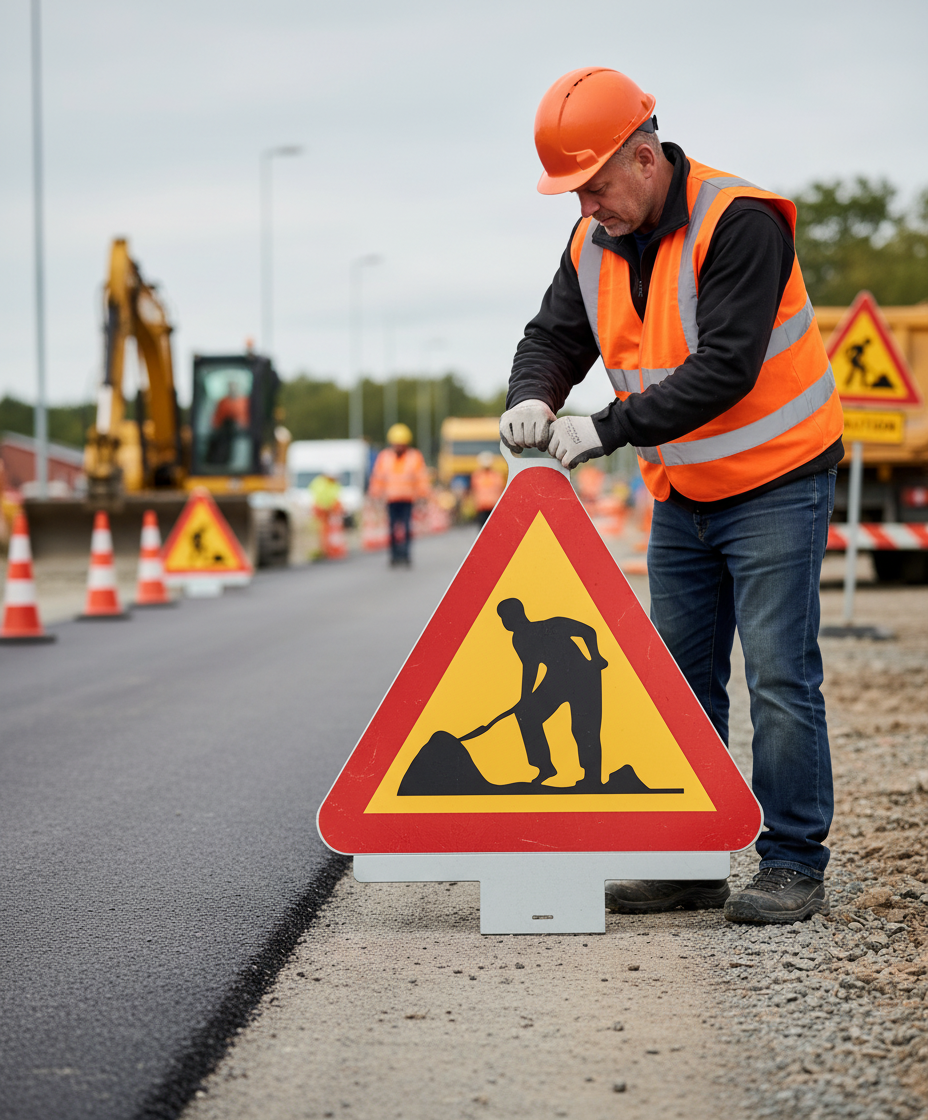 Portable High-Performance Roadwork Sign with Handle for Easy Mobility and Temporary Directional Guidance