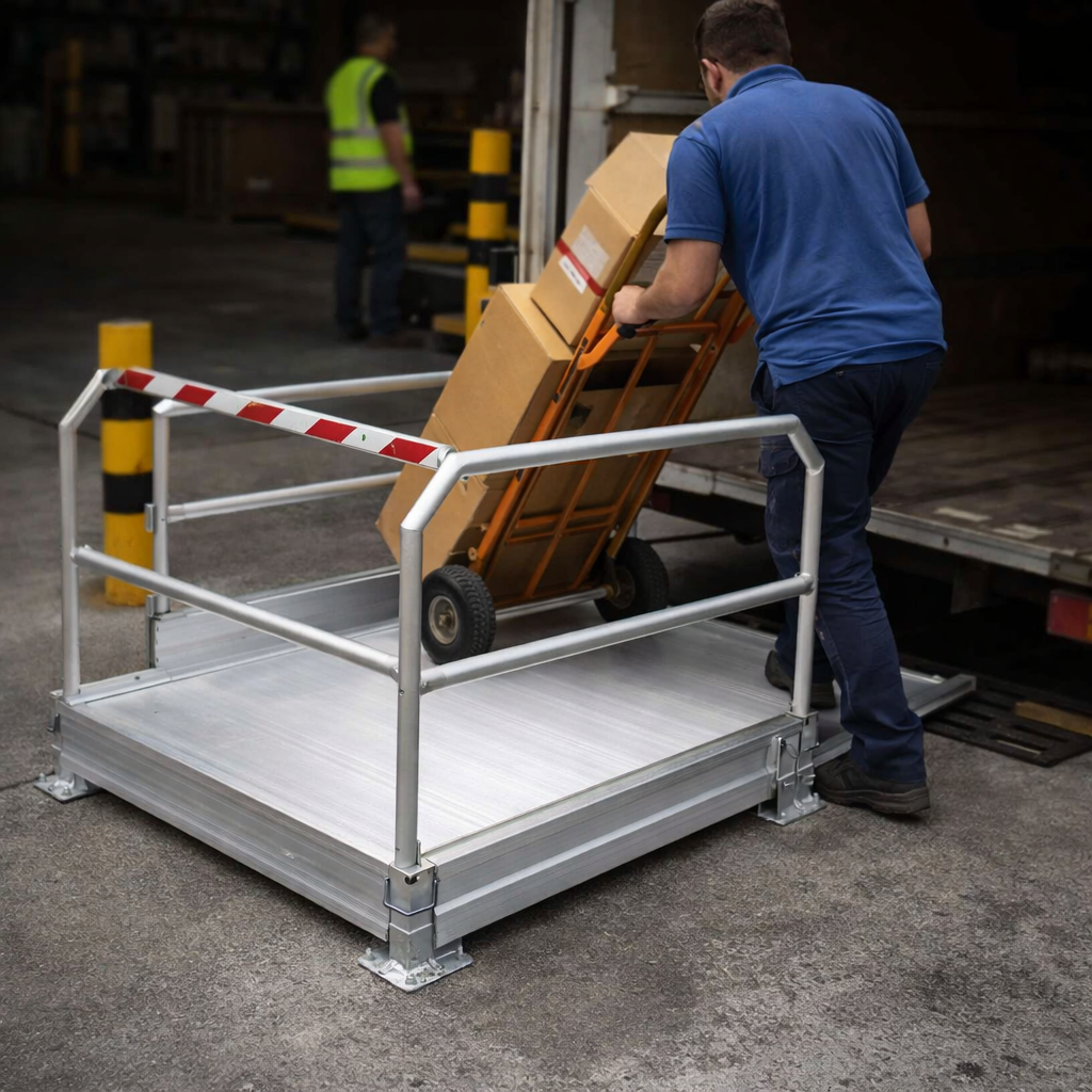 Vehicle Accessible Ramps – 990mm L x 1250mm W – Handrails – Commercial Use