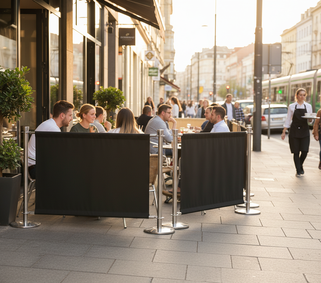Premium Café Barrier Set with Plain Colored Banner – 1500mm Width and Weather-Resistant Components