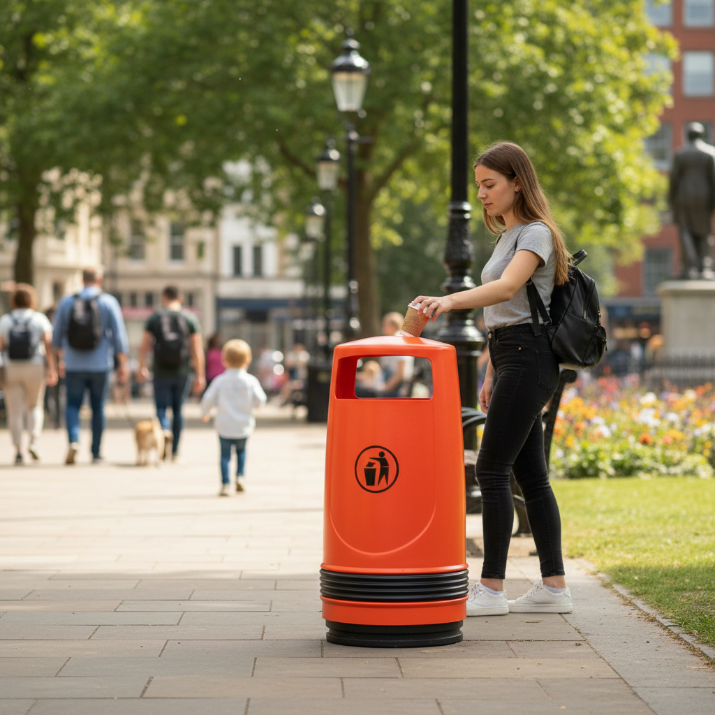 Premium 90L Litter Bin with Contemporary Design and Secure Locking Mechanism for Outdoor Use - Detail View | Barriers Co
