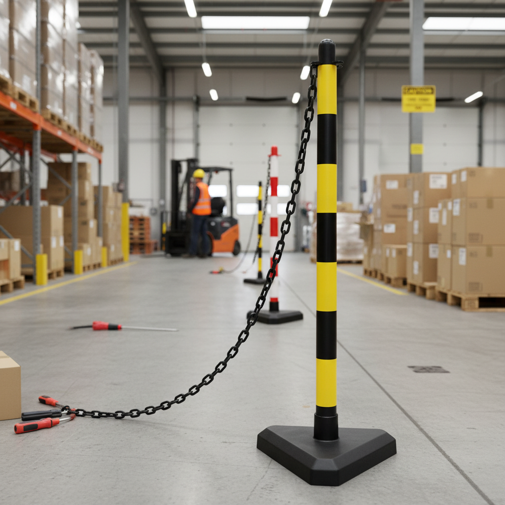 Professional Post and Base System with Multiple Color Options for Chain Barriers in Industrial Areas | Barriers Co