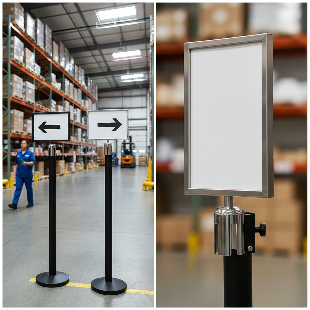 Premium Sign Holder for Retractable Belt Barriers with Clear Acrylic Sheets for Easy Sign Replacement