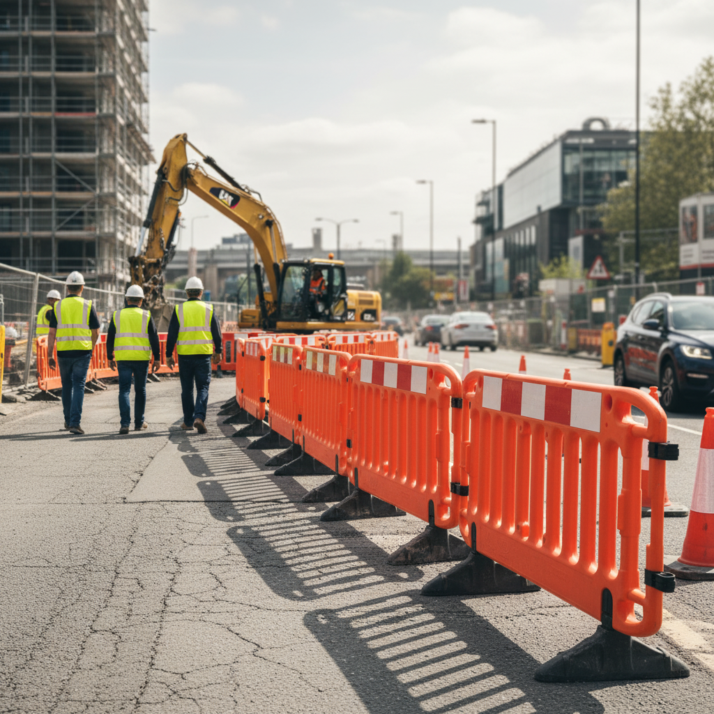 Premium Pedestrian Barrier with Low Profile Design and Reflective Strip for Optimal Visibility... - side view | Barriers Co