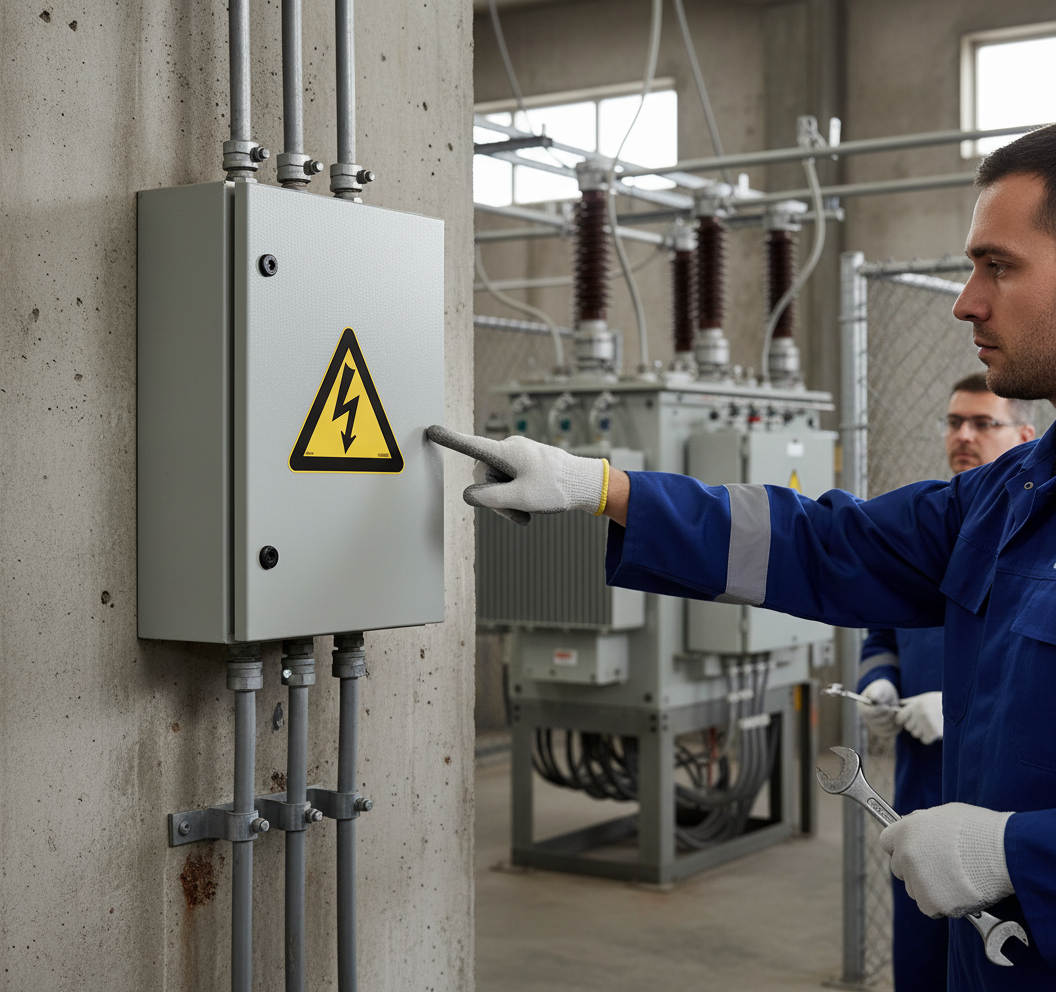 Premium Warning Sign for Electrical Voltage - Triangle Shape, Self-Adhesive, Durable Materials for Indoor and Outdoor Use