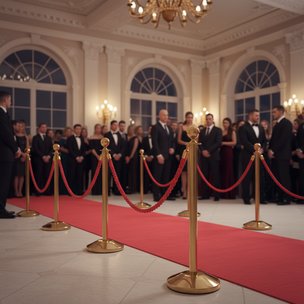 Premium 4 Pack Stanchion Post and Rope Barrier Set with Red Carpet for Events and Queuing Systems