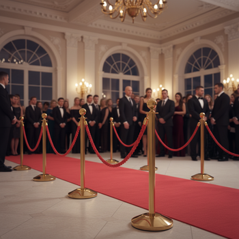 Premium 4 Pack Stanchion Post and Rope Barrier Set with Red Carpet for Events and Queuing Systems
