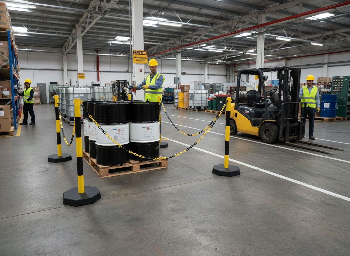 Premium Chain Stanchion Package - 4 Plastic Stanchions with 25m Chain for Indoor and Outdoor Use in Yellow/Black