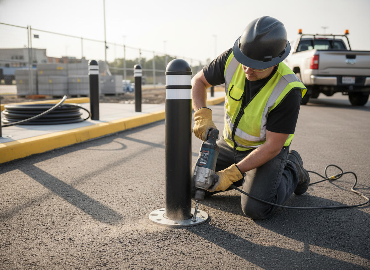 Premium Rubber Bollard for Traffic Safety - Flexible, Eco-Friendly Design with Reflective Bands and Solid Construction