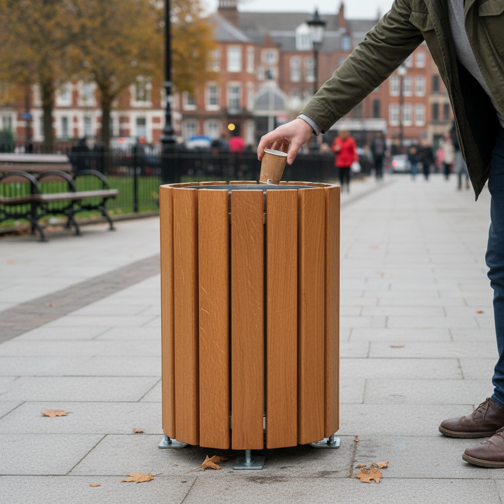 Premium 60L Open-Top Litter Bin Made from Sustainable Hardwood for Indoor and Outdoor Use | Barriers Co