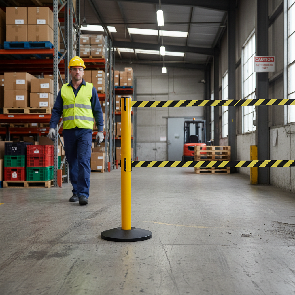 Premium Double Belt Barrier Stanchion with 2 x 3.4m Retractable Belts and Cast Iron Base for Outdoor Use