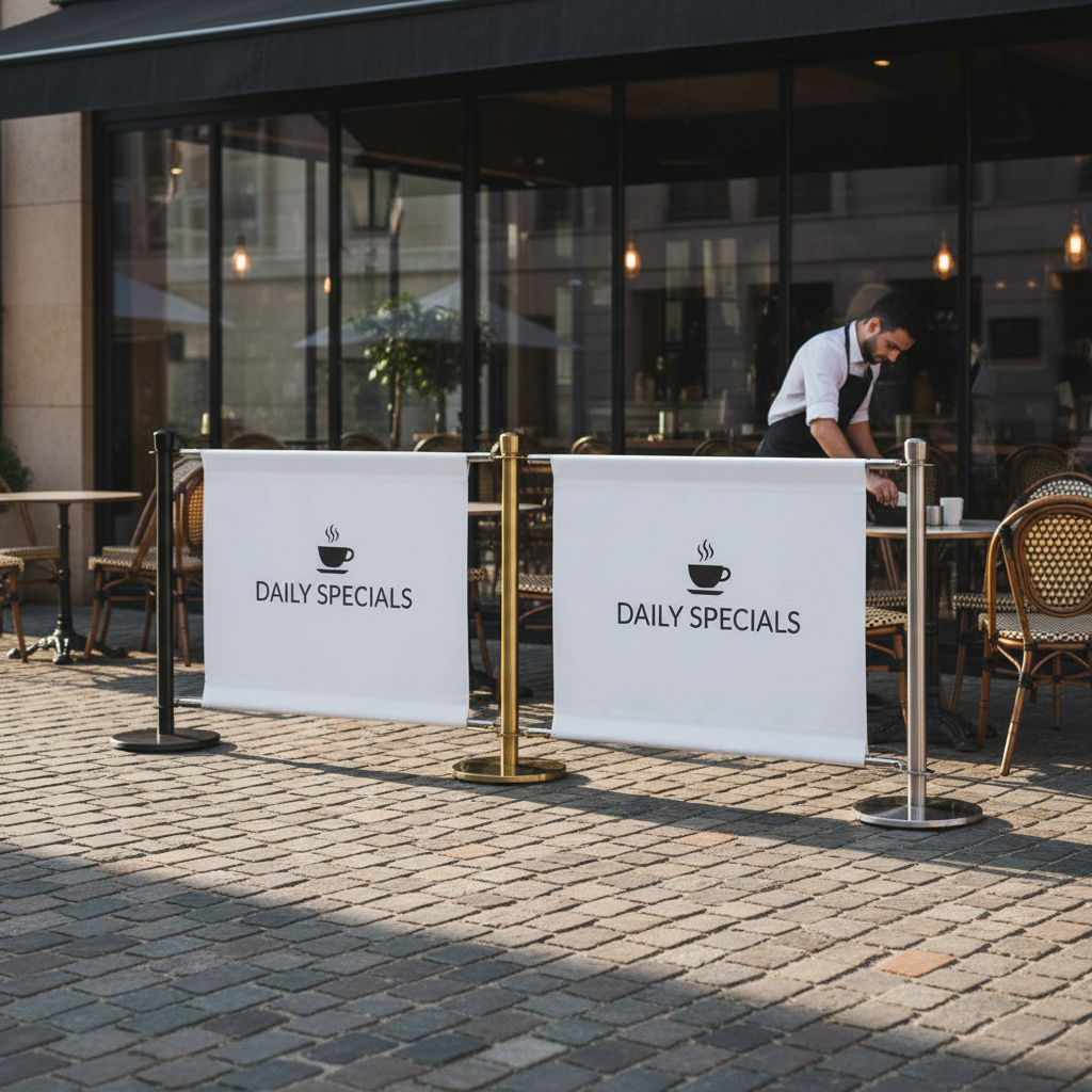 Premium Extension Kit for Café Barrier with Custom Printed Banner - 2 Meter Length and Choice of Elegant Finishes