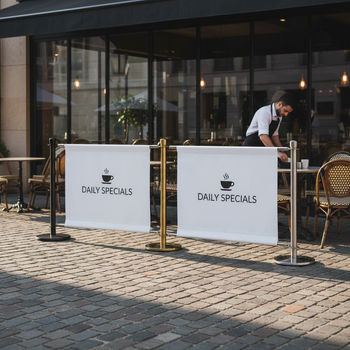 Premium Extension Kit for Café Barrier with Custom Printed Banner - 2 Meter Length and Choice of Elegant Finishes