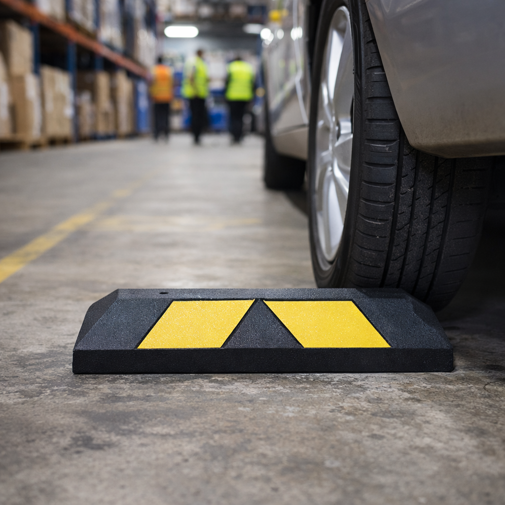 Rubber Wheel Stop – 550mm Black/Yellow – High-Density – Commercial Use