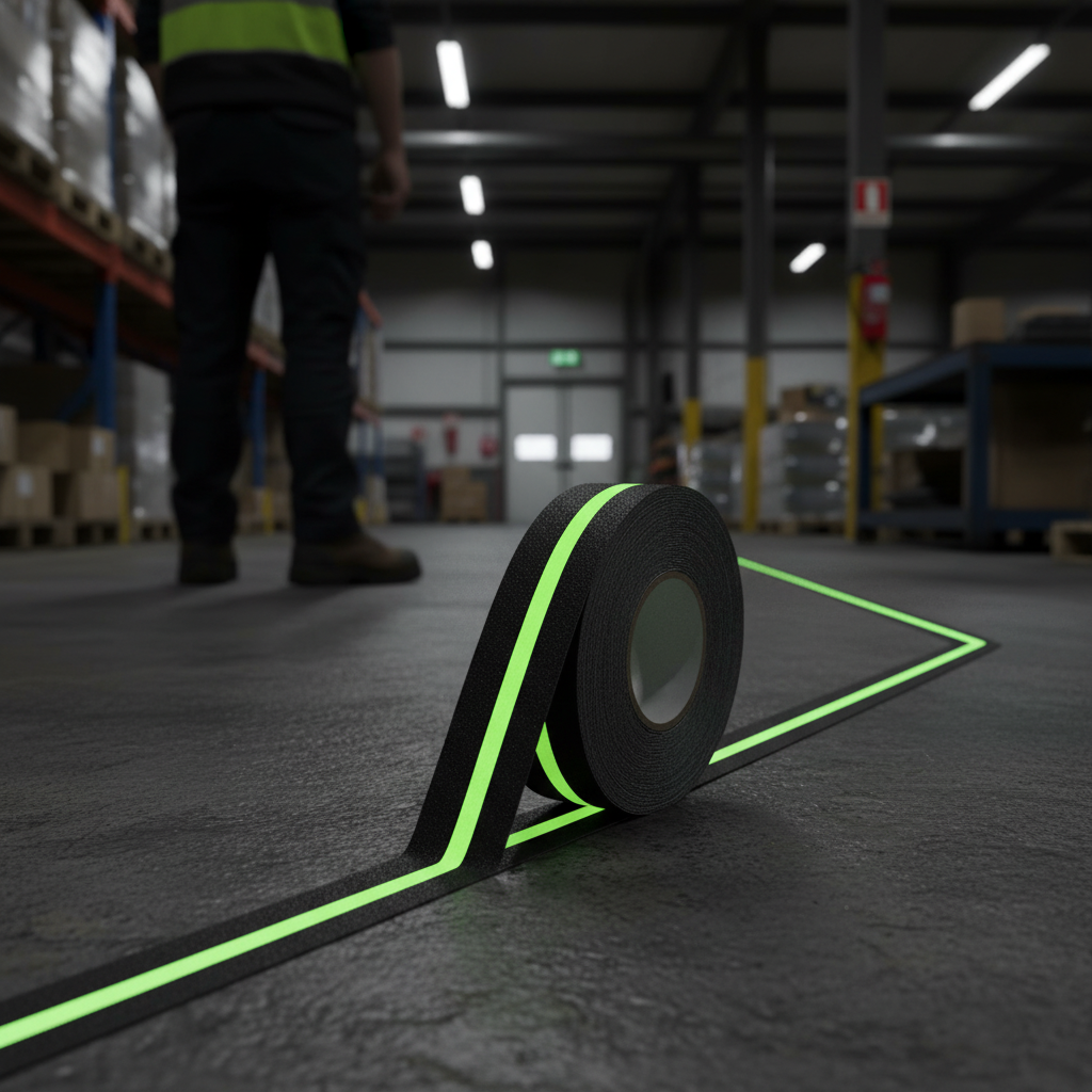 High-Performance Anti-Slip Glow Line Tape - Photoluminescent Safety-Grip, 50 mm x 18.3 m Roll with R13 Rating