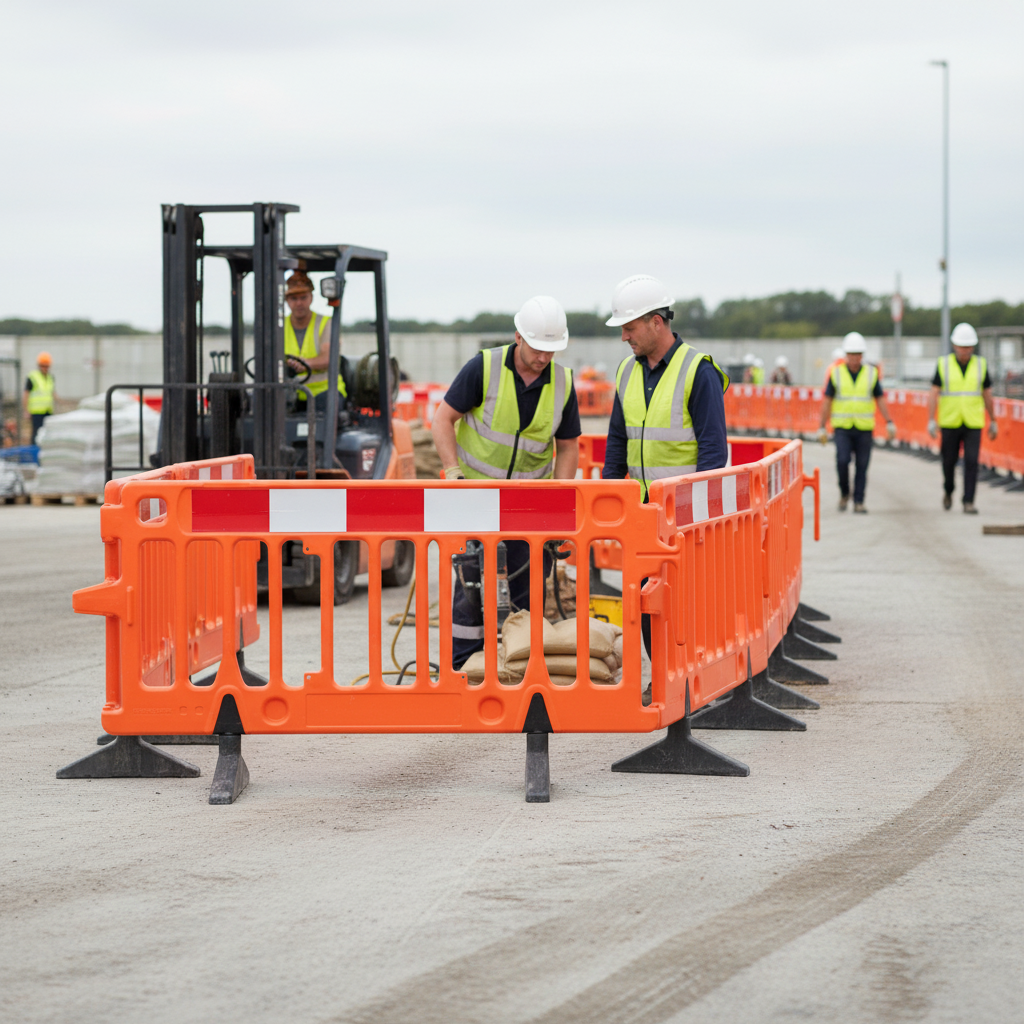 Premium Stackable Plastic Pedestrian Barrier - High-Visibility Orange for Event Safety and... - side view | Barriers Co