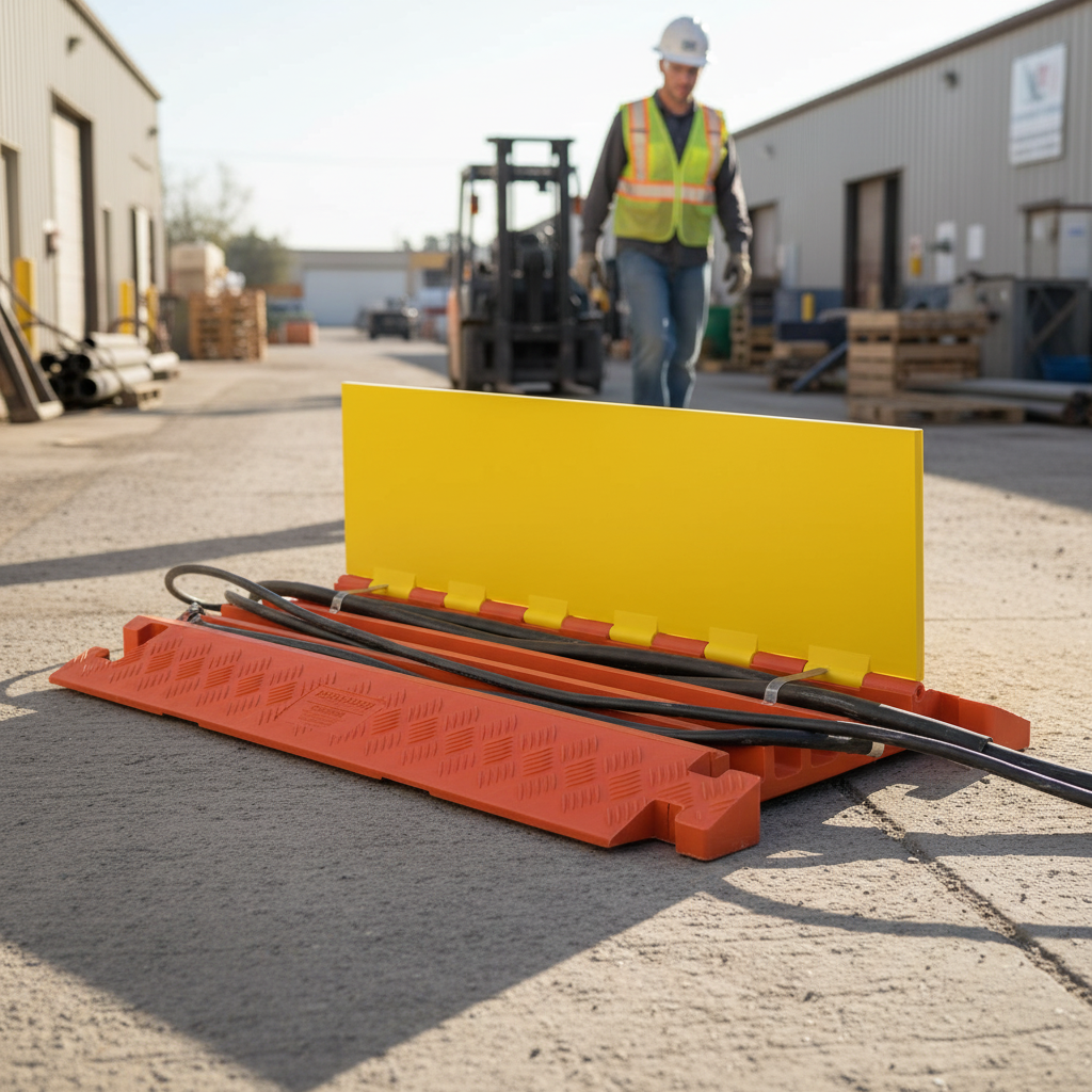 Heavy Duty 5 Channel Cable Ramp for Agricultural Vehicles and Foot Traffic - Durable Polyurethane Construction