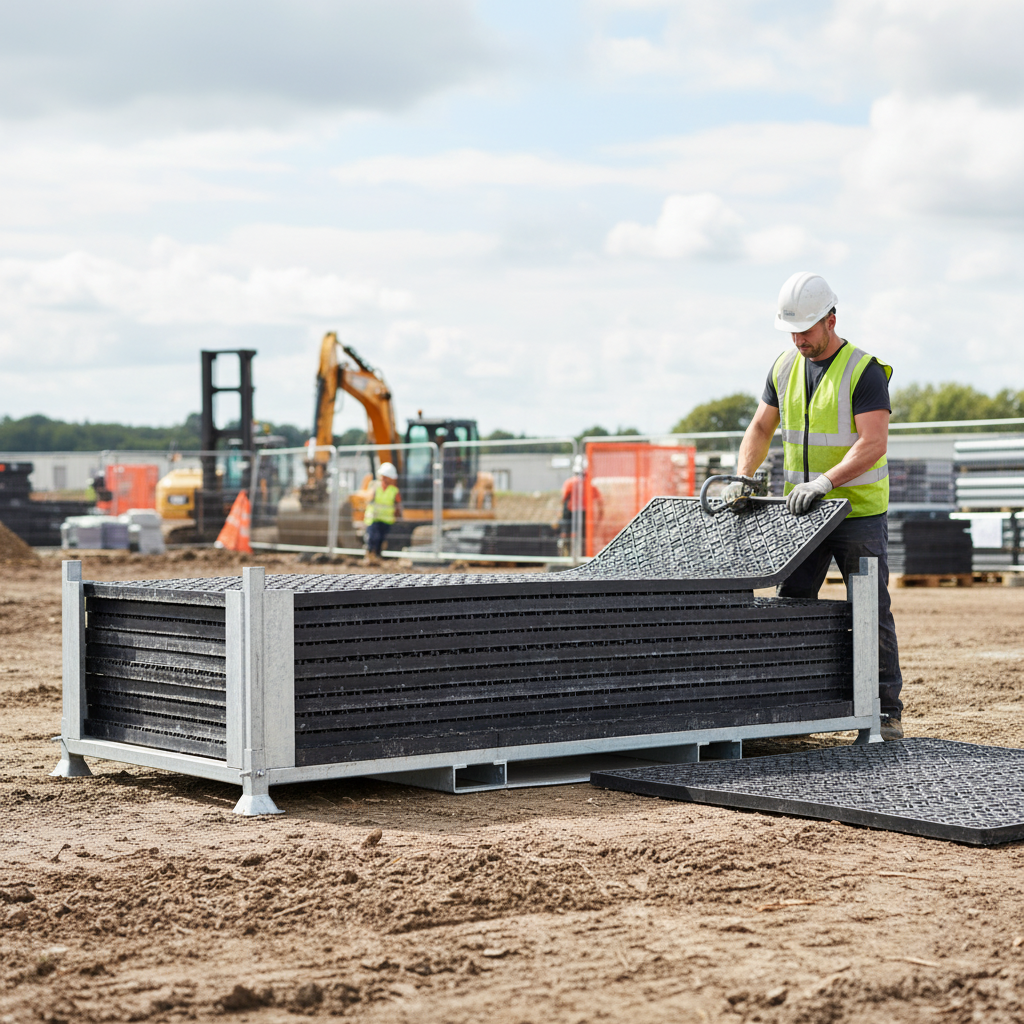 Premium Heavy Duty Ground Protection Mat Stillage for Secure Storage and Transport of Mats - Detail View | Barriers Co
