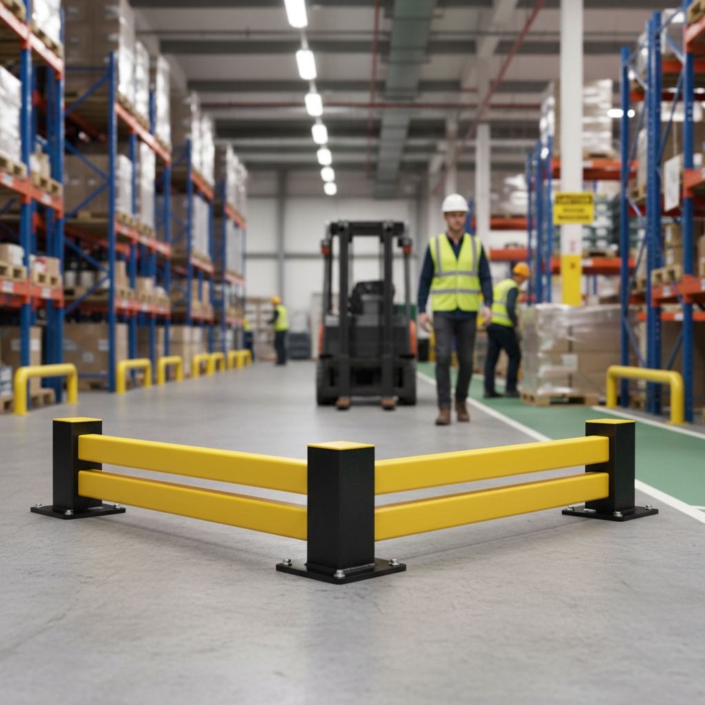 Premium Low-Level Hybrid Barrier Corner Kit for Racking Protection with Adjustable Length Options - side view | Barriers Co