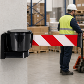 Magnetic Wall Mounted Belt Barrier 3m in Black ABS for Warehouses