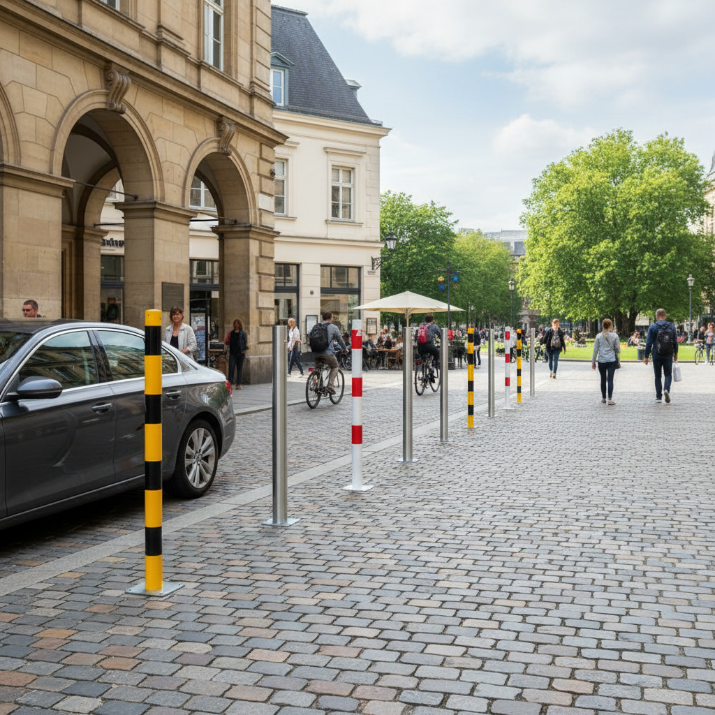 Heavy Duty Steel Bollards with Hot-Dip Galvanized Finish and Optional Chain Eye for Enhanced Security