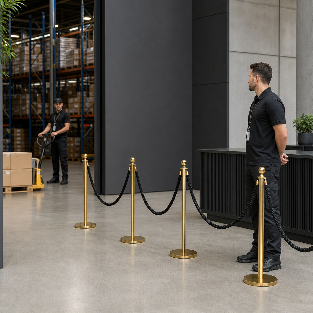 Brass Rope Barrier Set with Black Ropes for Event Management (Pack of 10)