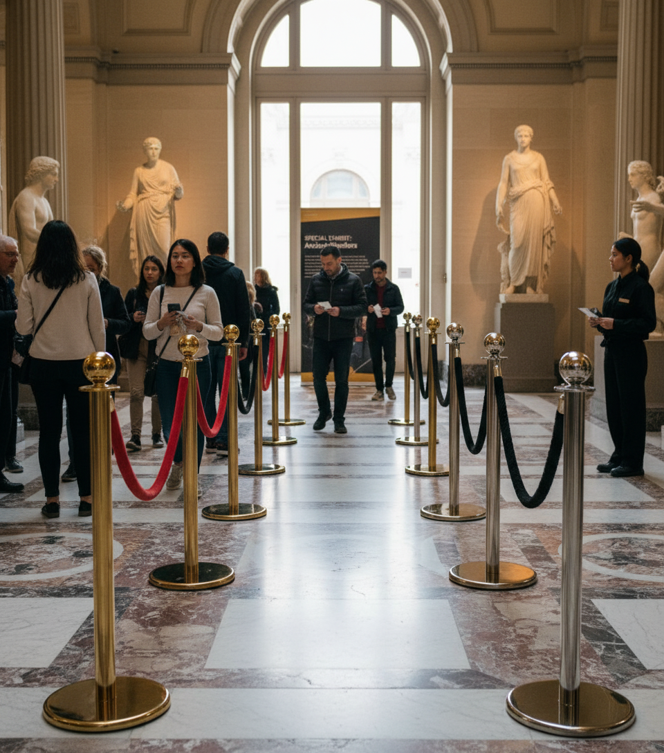 Premium Heavy Duty Post and Rope Barrier with Brass or Polished Chrome Finish, 11 kg Weight and 1010 mm Height for Indoor Use