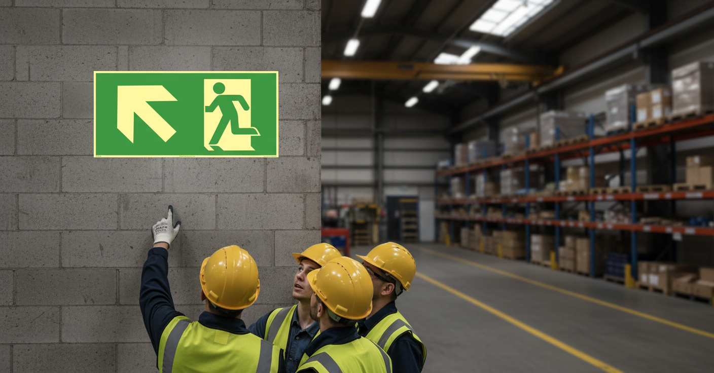 Premium Emergency Exit Sign for Left Direction - Photoluminescent Aluminum with Multiple Size Options