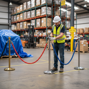 Professional Post and Rope Barrier Set with Quick Setup - 1 Meter Stanchions and 1.5 Meter Ropes for Effective Crowd Control
