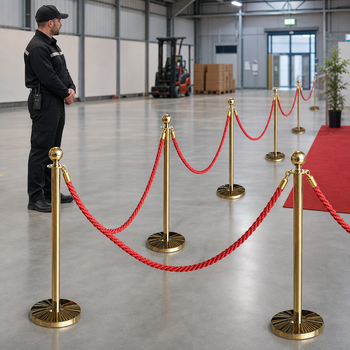 Brass Rope Barrier Set with Red Ropes for Event Management (Pack of 6)