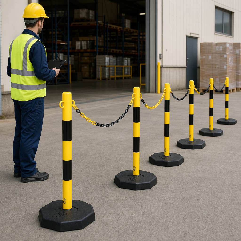 Steel Post and Chain Barrier Set for Crowd Control (Pack of 6)