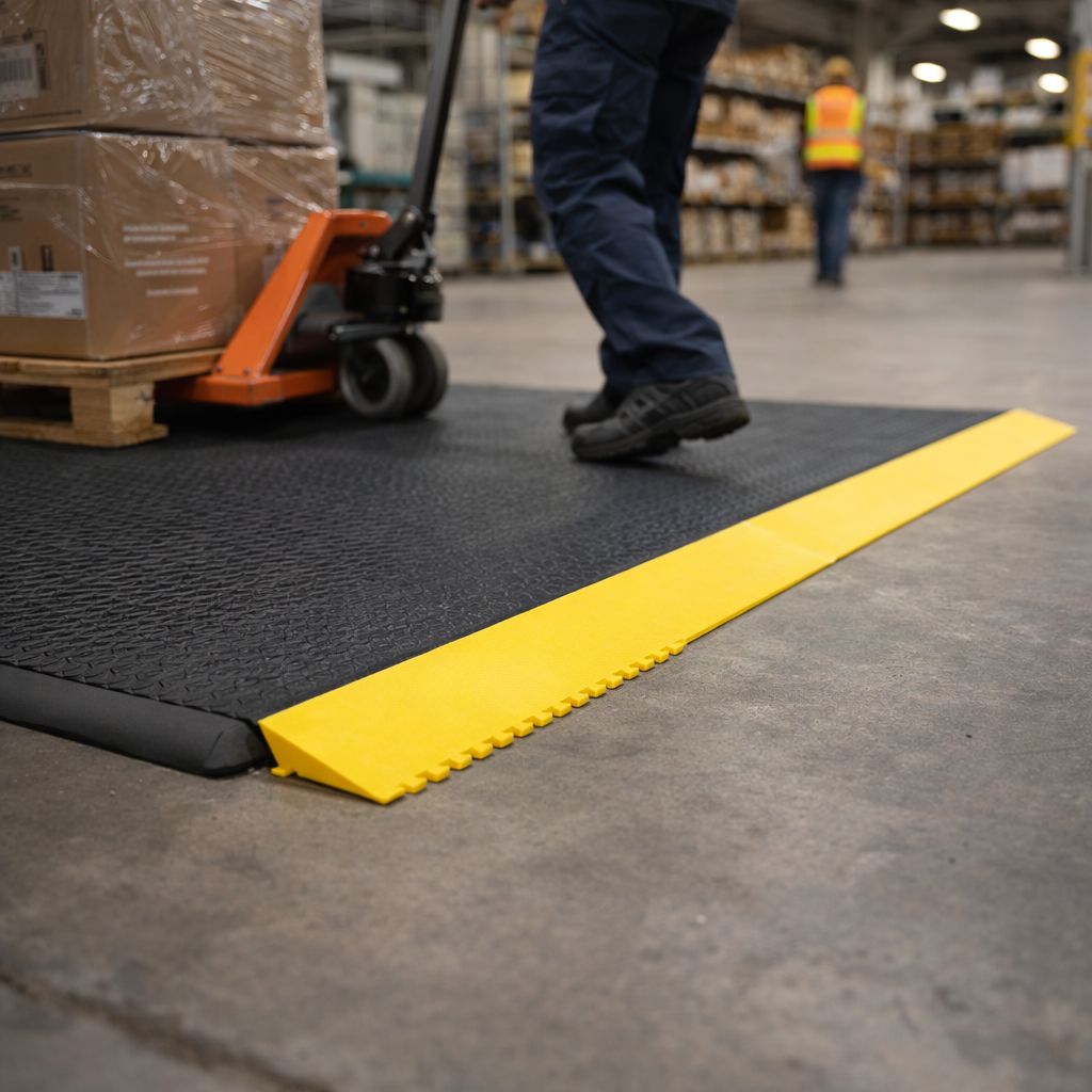 Nitrile Male Bevel Mat – 91cm Yellow – Pebble Surface – Industrial Use