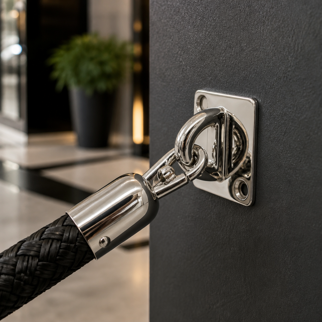 Rope Barrier Wall Receiver Plate Clip in Polished Chrome for Queue Management
