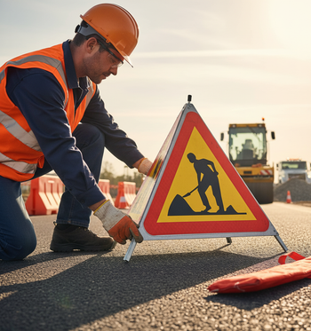 Premium Folding Construction Sign with Symbol for Road Work, 900mm Size, Includes Carry Case