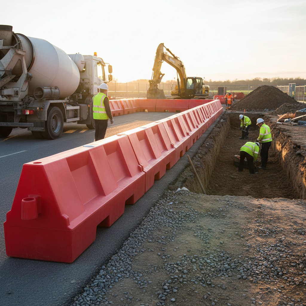 Premium 1.5m Water Filled Separation Barrier with Red and White Design for Traffic Control - side view | Barriers Co
