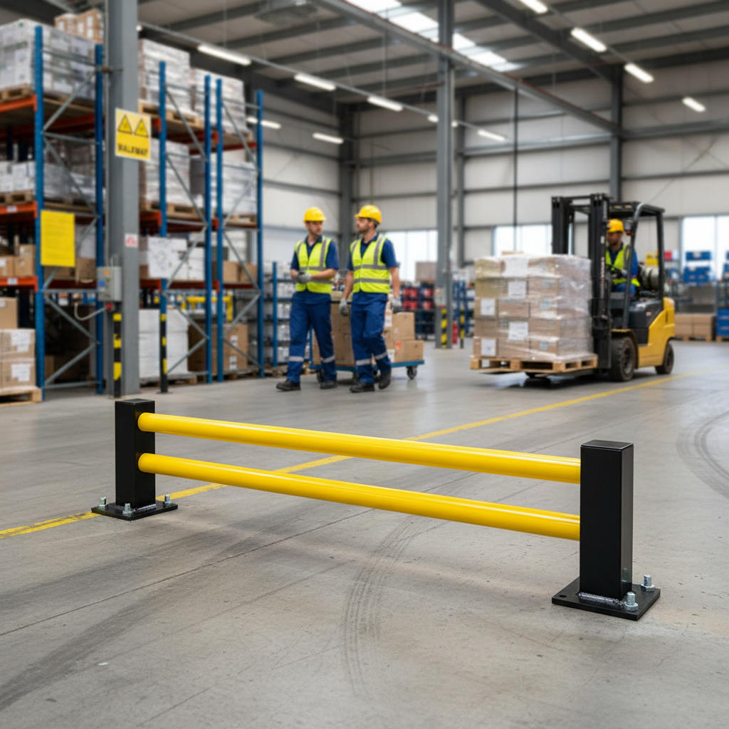 Premium Low-Level Eco Barrier Straight Kit for Racking and Machinery Protection with Steel... - side view | Barriers Co