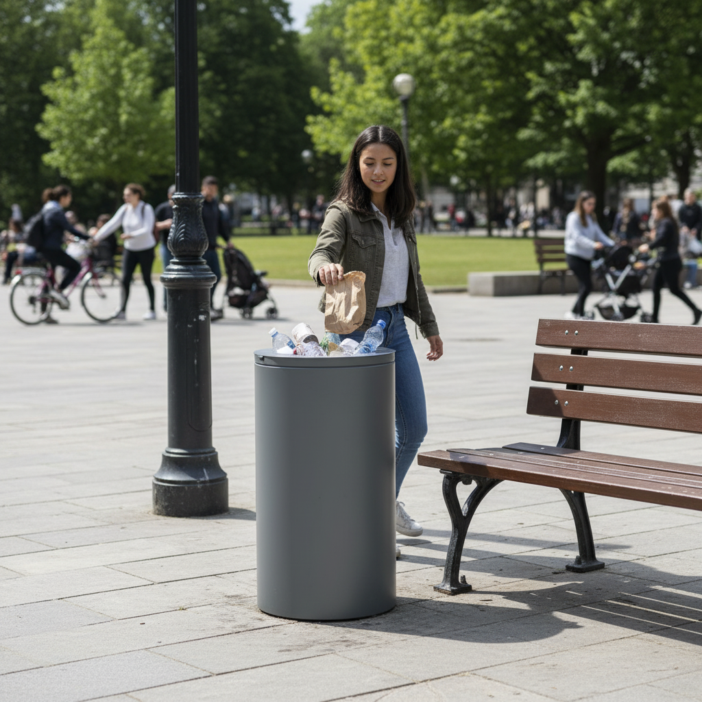 Premium Heavy Duty Litter Bin with 120L Capacity and Modern Design for Outdoor and Indoor Use - side view | Barriers Co