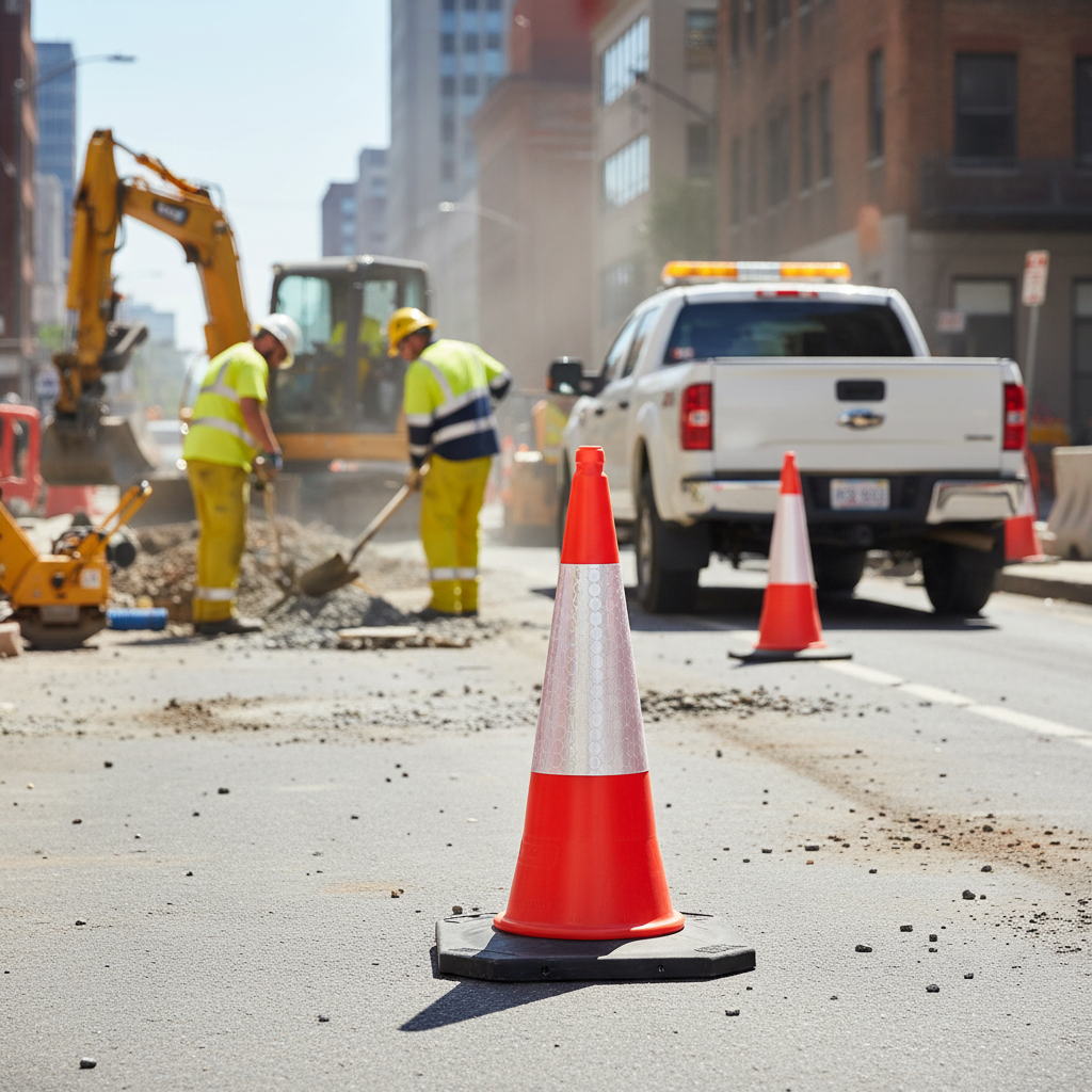 Heavy Duty 1 Metre Tall Traffic Cone for Road Safety and Visibility - High-Quality Professional... - side view | Barriers Co