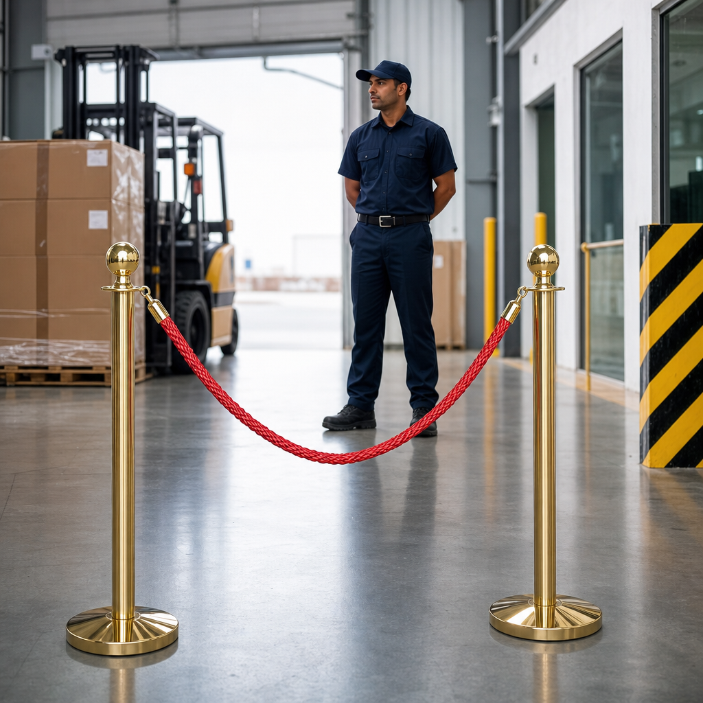 Brass Rope Barrier Set with Red Rope for Event Management (Pack of 2)