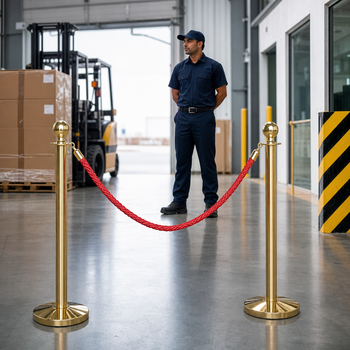 Brass Rope Barrier Set with Red Rope for Event Management (Pack of 2)