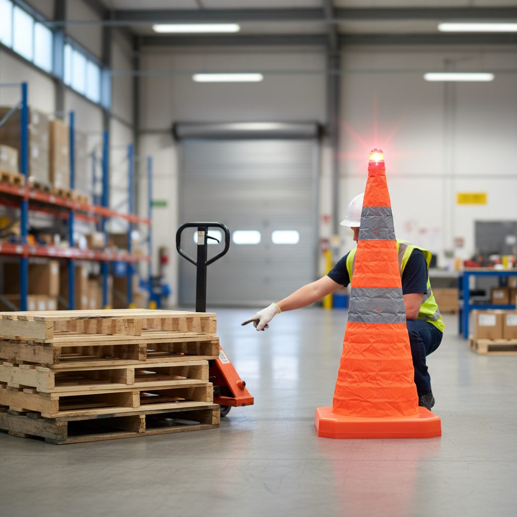 Premium Foldable Traffic Cone with Integrated Warning Light for Emergency Use and Hazard Marking