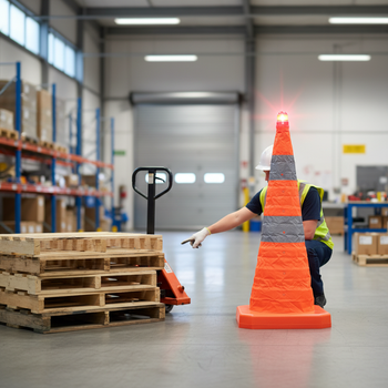 Premium Foldable Traffic Cone with Integrated Warning Light for Emergency Use and Hazard Marking