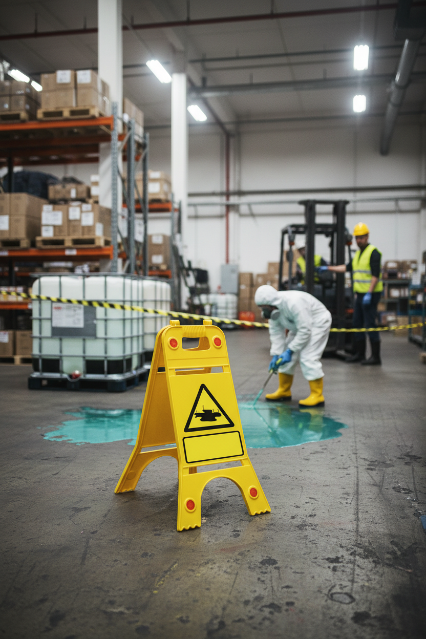 Premium Heavy Duty Floor Standing Sign for Chemical Spill Warning - Durable, Reflective, and Easy to Store