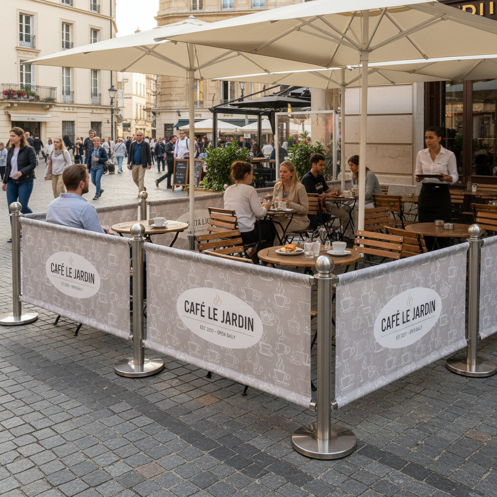 Professional 7.5 Meter Café Barrier Package with Custom Printed Banners, Premium Posts and Cross Beams