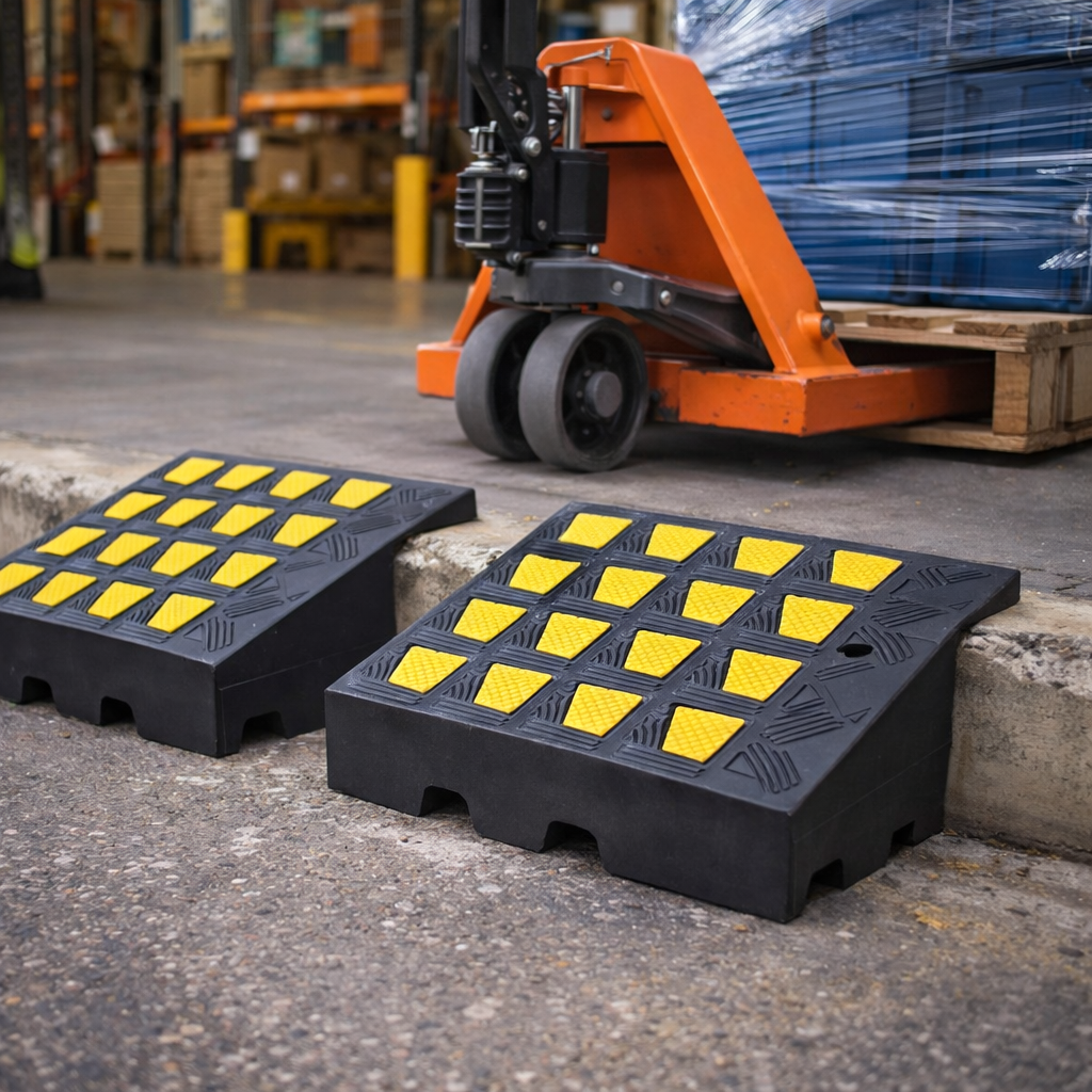 Rubber Kerb Ramp Pair – 100mm High – Heavy Duty – Vehicle & Trolley Access