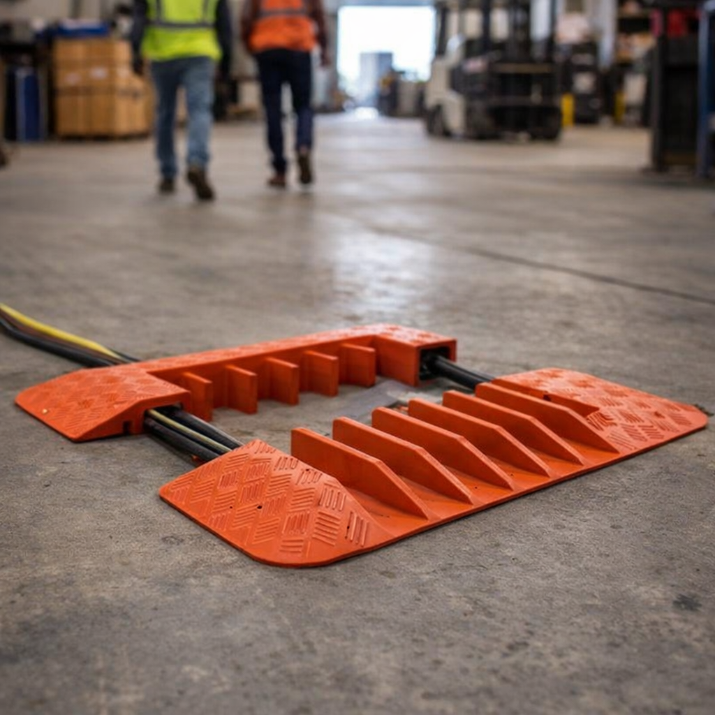 Cable Protector End Caps – Orange – 5 Channel, Polyurethane – Indoor/Outdoor