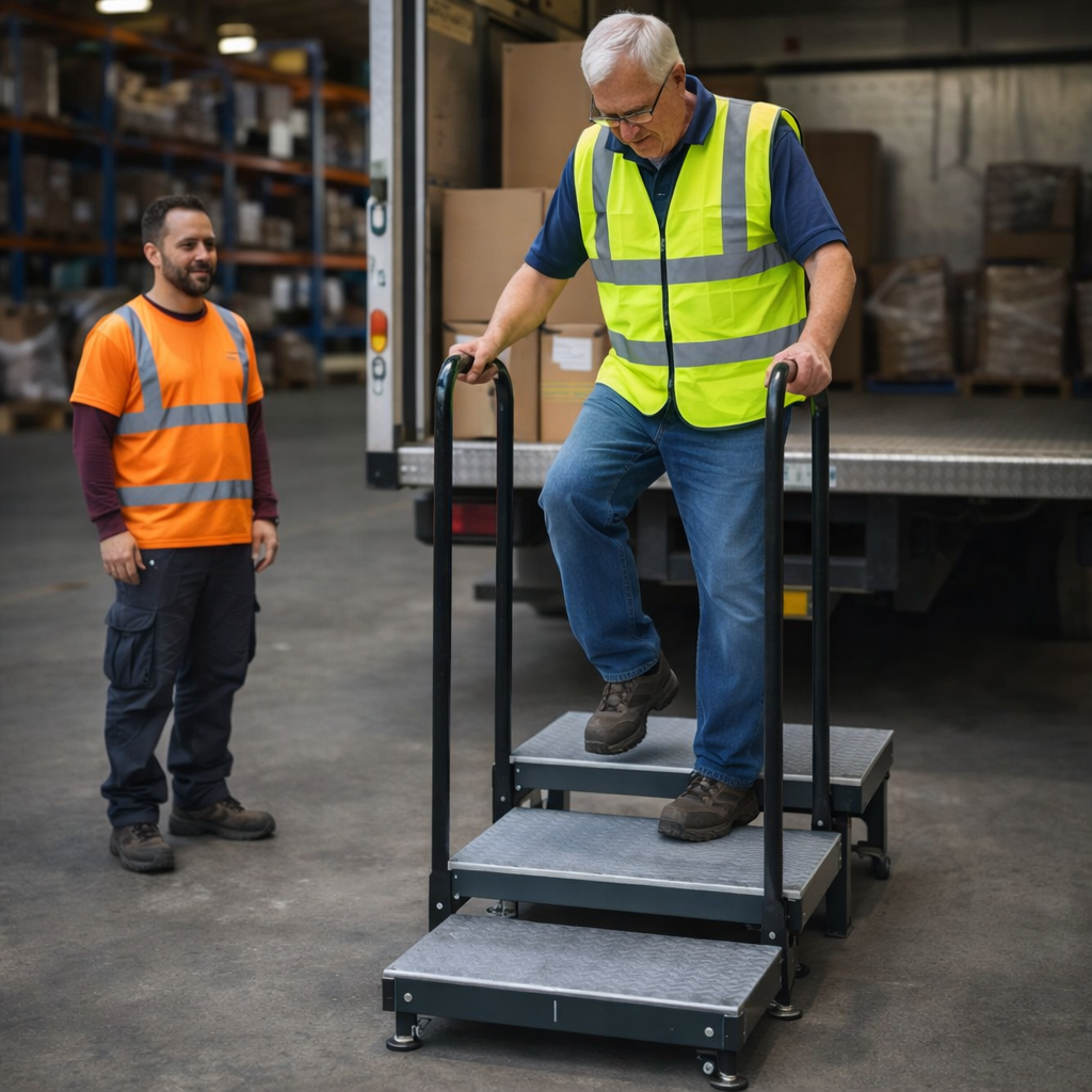 Double Half Step with Handrail – Black – 400kg Capacity – Mobility Aid