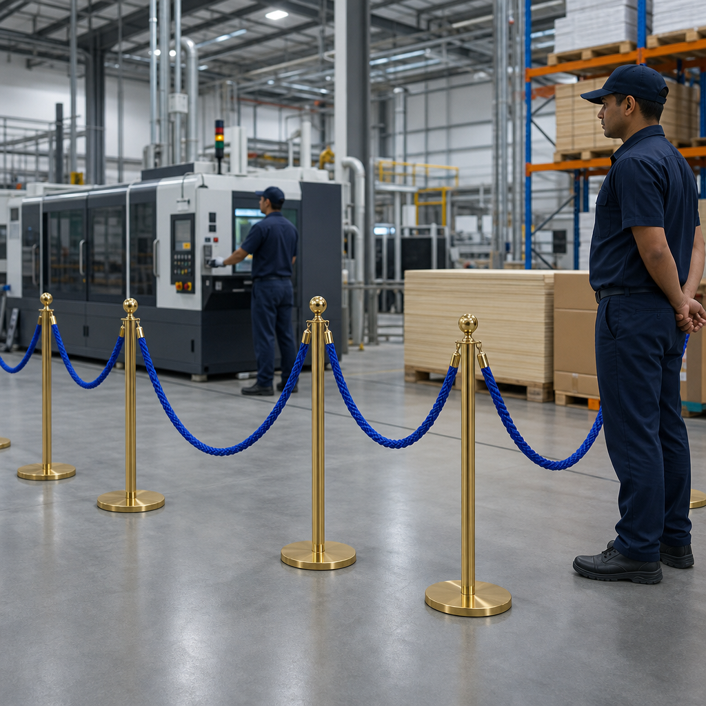 Brass Rope Barrier Set with Blue Ropes for Event Management (Pack of 10)