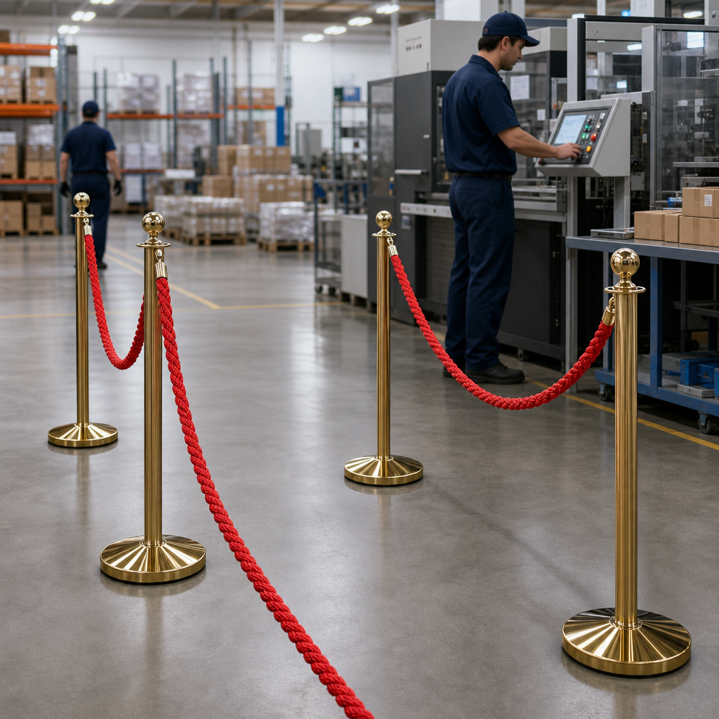 Brass Rope Barrier Set with Red Ropes for Event Management (Pack of 4)