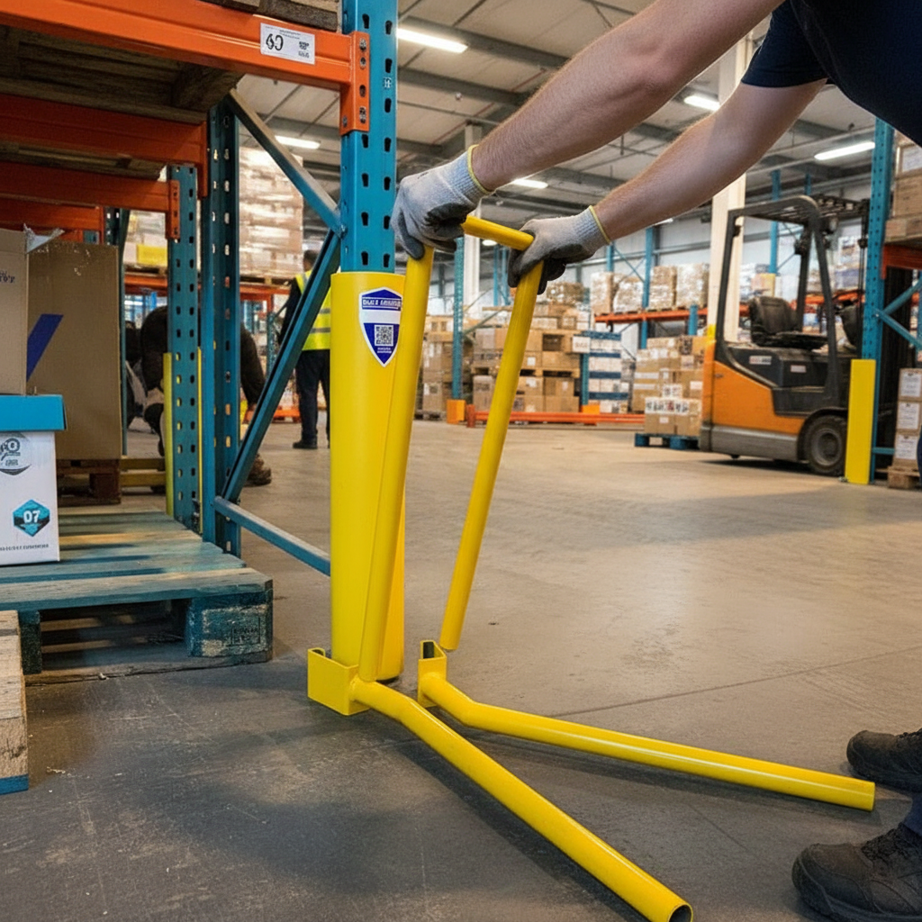 Professional Installation Tool for Upright Racking Protectors - Fast, Easy, and Safe Setup with Fitting Arms and Hooks