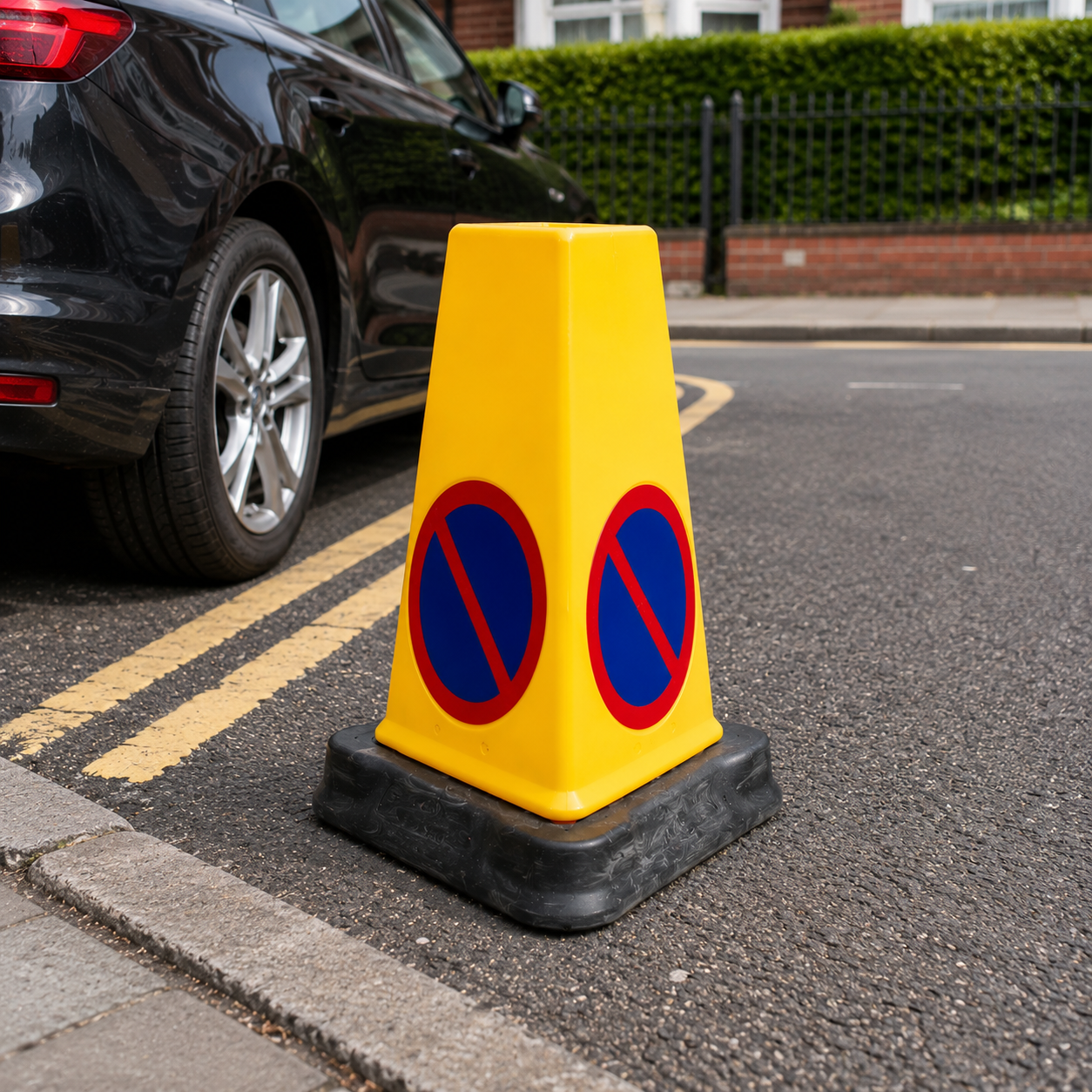 Professional No Waiting Traffic Cone with Reflective Symbol for Private Use - Durable PVC Base and Vibrant Yellow Design